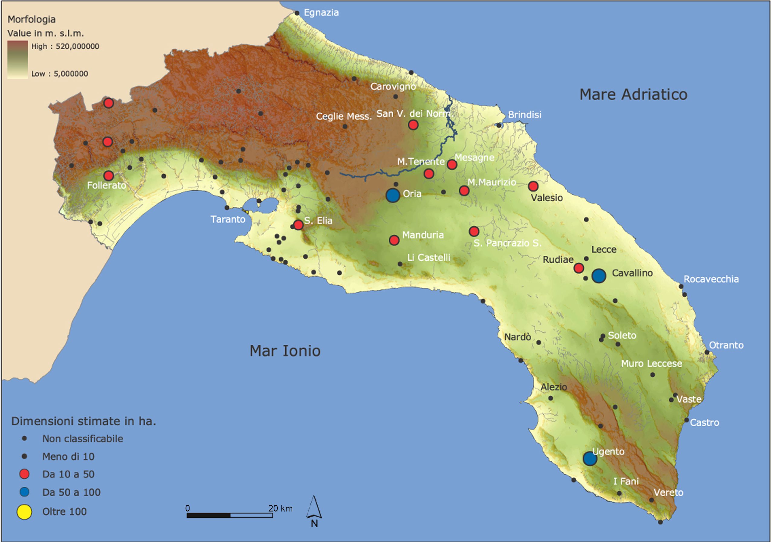 La mappa dei messapi presenti in Puglia